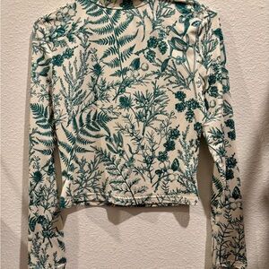 Cider Floral Long Sleeve Top in Green and White